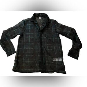 Reclaimed Vintage Black Green Sheer Holiday Plaid Long Sleeve Button Up Blouse